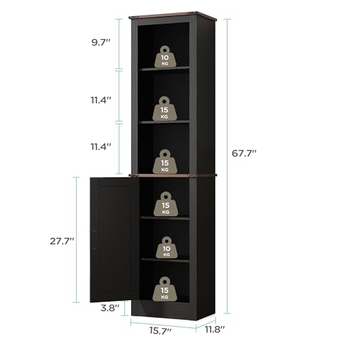 MHOM 71" Tall Bathroom Storage Cabinet. Farmhouse Storage Cabinet with Adjustable Shelves, Narrow Linen Tower Cabinet for Bathroom, Laundry, and, Living Room, Black - color: Black