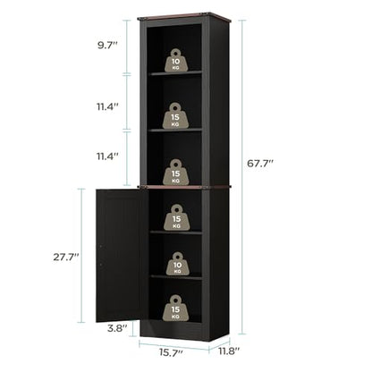 MHOM 71" Tall Bathroom Storage Cabinet. Farmhouse Storage Cabinet with Adjustable Shelves, Narrow Linen Tower Cabinet for Bathroom, Laundry, and, Living Room, Black - color: Black