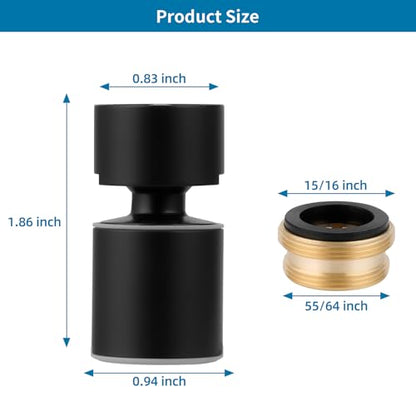 Hibbent NSF/ANSI/CAN 61 & cUPC Certified Faucet Aerator, Matte Black | 360° Twist Kitchen Sink Aerator, Dual-function Sink Sprayer Attachment, Faucet Replacement Part 55/64'' Female Thread - color: Matte Black, style: Classic 360 Degree Faucet Aerator