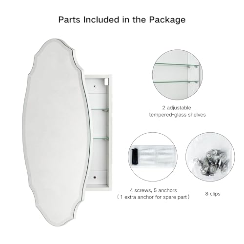 TOMACE Frameless Assymetrical Oval Medicine Cabinet with Beveled Mirror Irregular Surface Bathroom Medicine Cabinet Mirror with Storage for Bathroom, 20'' W x 30'' H - size: 20'' x 30''