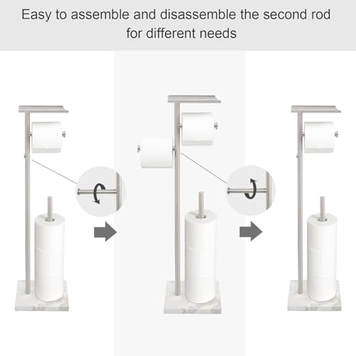 GZILA Toilet Paper Holder Stand with Shelf, Marble Base Heavy Free Standing Toilet Paper Double Roll Holders SUS304 Stainless Steel Brushed Nickel, Storages 4 Reserve Rolls Dispenser - color: Brushed Nickel - 2 Dispensers