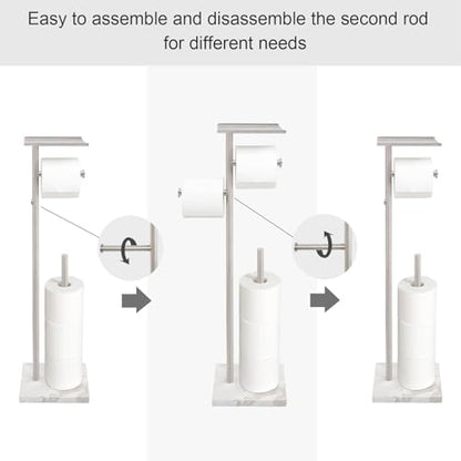 GZILA Toilet Paper Holder Stand with Shelf, Marble Base Heavy Free Standing Toilet Paper Double Roll Holders SUS304 Stainless Steel Brushed Nickel, Storages 4 Reserve Rolls Dispenser - color: Brushed Nickel - 2 Dispensers