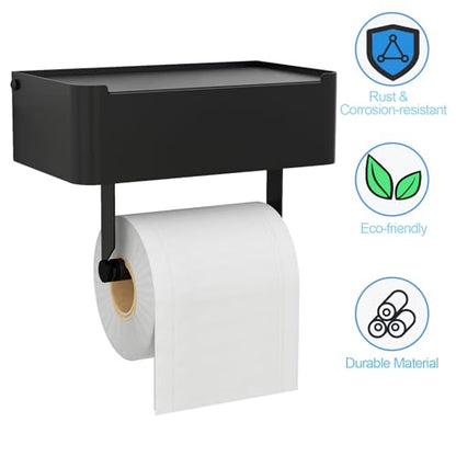 JUYSON Toilet Paper Holder with Shelf, Flushable Wipes Dispenser Fits for Bathroom Wipe Storage, Keep Your Wipes Hidden Out of Sight - SUS304 Stainless Steel Wall Mount Organizer (Matte Black) - color: Black