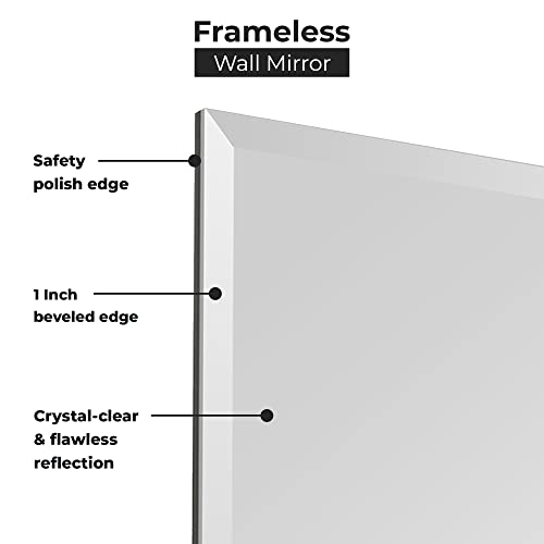 18x40 Inch Rectangle Frameless Bathroom Vanity Mirror with Beveled Edge - Shatterproof Wall Mounted Decorative Glass with Safety Backing for Living Room Bedroom Hallway Entryway - Fab Glass and Mirror - size: 18"L x 40"W, style: Rectangle