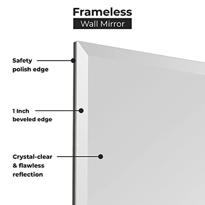 18x40 Inch Rectangle Frameless Bathroom Vanity Mirror with Beveled Edge - Shatterproof Wall Mounted Decorative Glass with Safety Backing for Living Room Bedroom Hallway Entryway - Fab Glass and Mirror - size: 18"L x 40"W, style: Rectangle