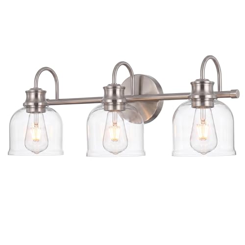URSOLA 3 Lights 24" Bathroom Vanity Light Fixtures, Brushed Nickel Traditional Classic Vanity Light with Clear Glass, Bathroom Lighting Fixtures Over Mirror - color: Brushed Nickel, size: 3 Lights