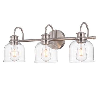 URSOLA 3 Lights 24" Bathroom Vanity Light Fixtures, Brushed Nickel Traditional Classic Vanity Light with Clear Glass, Bathroom Lighting Fixtures Over Mirror - color: Brushed Nickel, size: 3 Lights