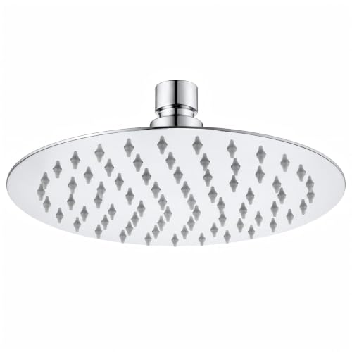6 Inch Round Rain Shower Head Metal Stainless Steel High Flow Rainfall Shower Head with Self-Cleaning Silicone Nozzles Universal 1/2" Wall Mount for Bathroom - size: 6 Inch Round