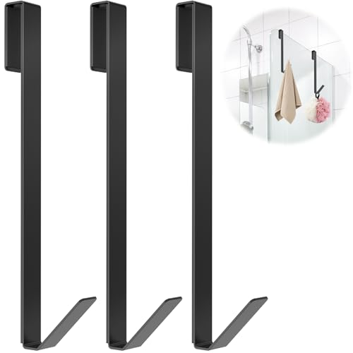 Linone 10 in Shower Door Hooks, 3 Pack | Towel Hooks for Bathrooms, Heavy Duty, Drilling-Free Extended Over Door, For Frameless Glass Shower Door - size: 10 IN-Black