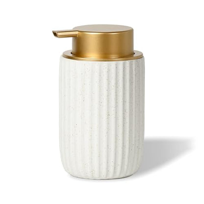 Speckled White Ceramic Foam Dispenser, Rippled Shape Gold Top | Modern Minimal Design, Subtle Bathroom Upgrade, Elegant Gold Accent, Marble Decor Match, Soft Foam Pump, 12 oz Capacity - color: White, Golden