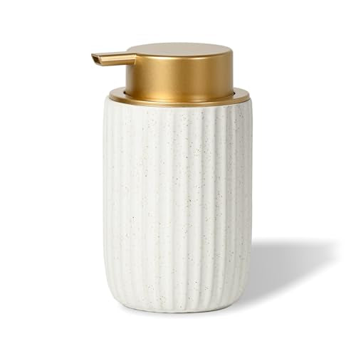 Speckled White Ceramic Foam Dispenser, Rippled Shape Gold Top | Modern Minimal Design, Subtle Bathroom Upgrade, Elegant Gold Accent, Marble Decor Match, Soft Foam Pump, 12 oz Capacity - color: White, Golden