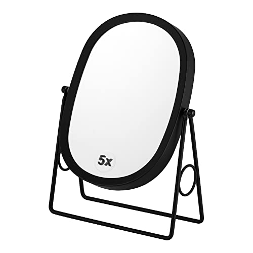 JOYOEIKON Classic Dual Sided 5X and 1X Magnifying Makeup Mirror and Tabletop Standing 360° Rotation Vanity Mirror,Desktop Cosmetic Mirror (Matt Black) - color: Matt Black