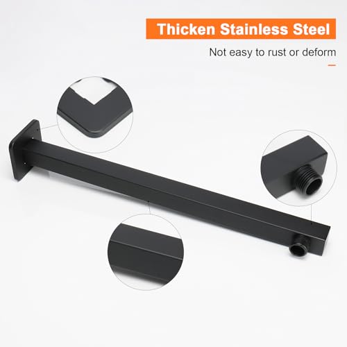 Shower Arm, Rain Shower Head Extension Extender, With Flange and Teflon Tape, Made of Thicken Stainless Steel for Bathroom Rainfall Shower (16 Inch, Matte Black) - color: Matte Black, style: 16 Inch