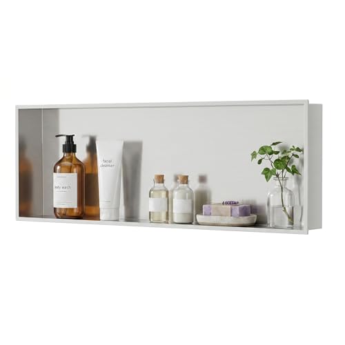 37"×13" Long Shower Niche Recessed Wall Niche Brushed Nickel | Insert Tile Ready,For Livingroom Bathroom,Stainless Steel, No Tile Needed, Corrosion Resistant Frame,Over Mount Installation - color: Brushed Nickel, size: 37" x 13"