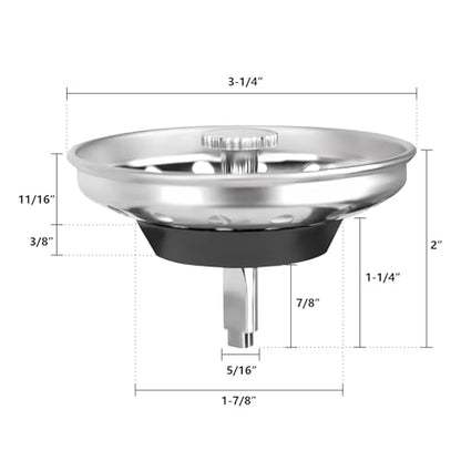 2 Pack - Kitchen Sink Strainer and Stopper Kit Basket - Replacement for US Standard 3-1/2 Inch Kitchen Sink Drain - 304 Stainless Steel Basket with Knob - Rubber Sink Stopper Bottom