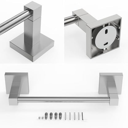 RUACQ Towel Bar, 9" Towel Racks for Bathroom Wall Mounted, Brushed Nickel | Hand Towel Holder, Total Length 10.8 Inch Single Towel Rod, 304 Stainless Steel, Rustproof, Square Base, Heavy Duty, Modern - color: Brushed Nickel, size: 9 inch(Center to Center)