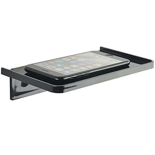 JDYOOMI Acrylic Floating Wall Shelves - Small Stick-on Wall Mounted Phone Shelf Holder Wipes Rack Smart Speaker Shelf for Bathroom,Kitchen,Toilet,Bedroom,Office - Black - color: Black