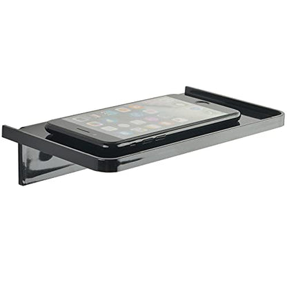 JDYOOMI Acrylic Floating Wall Shelves - Small Stick-on Wall Mounted Phone Shelf Holder Wipes Rack Smart Speaker Shelf for Bathroom,Kitchen,Toilet,Bedroom,Office - Black - color: Black