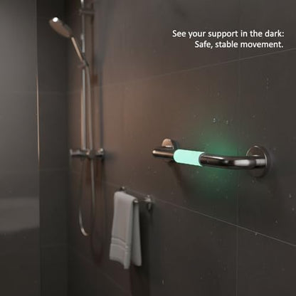 Stainless Steel Shower Grab Bar with Luminous Ring, Textured Non-Slip Bathroom Rail, 11.8 Inch White