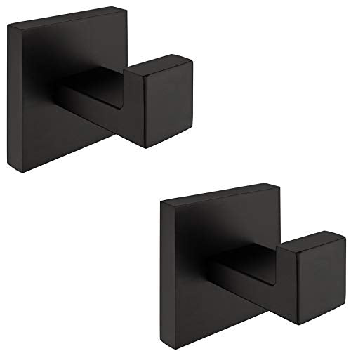 Nolimas Towel Hook Stainless Steel Bathroom Rustproof Clothes Towel Coat Hook Wall Mounted Square Toilet Kitchen, Heavy Duty Door Hanger, 2 Pack, Matte Black - color: Matte Black, size: 2 Pack