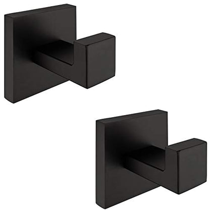Nolimas Towel Hook Stainless Steel Bathroom Rustproof Clothes Towel Coat Hook Wall Mounted Square Toilet Kitchen, Heavy Duty Door Hanger, 2 Pack, Matte Black - color: Matte Black, size: 2 Pack