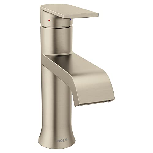 Moen Genta LX Brushed Nickel One-Handle Modern Bathroom Sink Faucet with Optional Deckplate and Low-Arc Spout for Bath Countertop, 6702BN | Single-hole faucet, Optional deckplate, Low arc spout, Brushed nickel finish, Bathroom sink faucet - color: Brushed