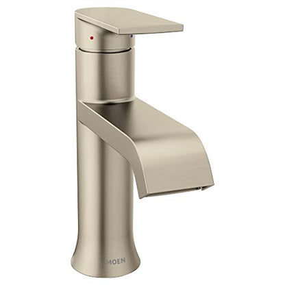 Moen Genta LX Brushed Nickel One-Handle Modern Bathroom Sink Faucet with Optional Deckplate and Low-Arc Spout for Bath Countertop, 6702BN | Single-hole faucet, Optional deckplate, Low arc spout, Brushed nickel finish, Bathroom sink faucet - color: Brushed