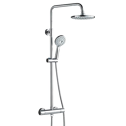 Thermostatic Shower System Bathroom, Wall Mounted Shower Set Modern with Overhead Shower Head, Adjustable Shower Mixer Set for Hotel Gym,Silver,Silver - color: Silver