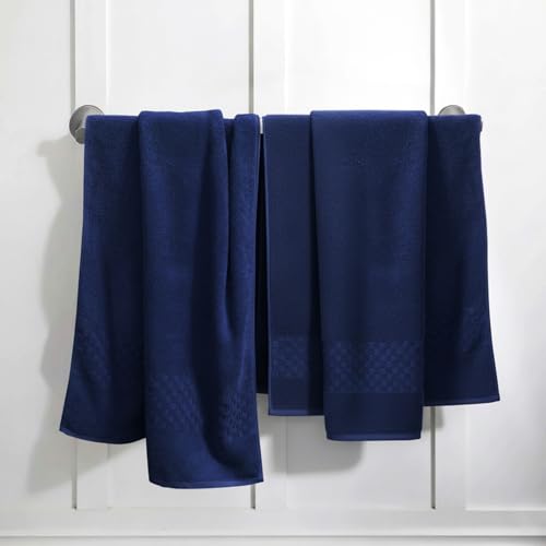 Feather & Stitch 100% Cotton 625 GSM Bath Towel Set of 6, Ultra Soft Highly Absorbent 2 Bath Towels, 2 Hand Towels & 2 Washcloth - Luxury Quick Dry Shower Towels (Navy Blue) - color: Navy Blue