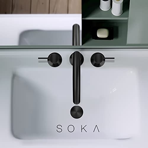SOKA 8-16 Inch Widespread Bathroom Faucet 2 Handles Matte Black Commercial Sink Touch 3 Pieces Vanity Lavatory 360 Degree Rotating Faucet Pop Up Drain Assembly - color: Matte Black, size: 8" Gooseneck
