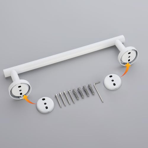 GERZWY 12-Inch Bathroom Towel Bar SUS 304 Stainless Steel Bath Towel Bar Modern Round Style Wall Mount, White - color: White, size: 12 Inch (Pack of 1)