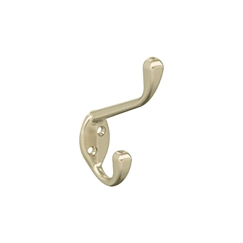 Amerock Noble Double Prong Golden Champagne Wall-Mounted Hook | Decorative wall hook in durable zinc construction for coats, hats, bags, towels, and everyday organization - color: Golden Champagne, size: Double Prong (Pack of 1)