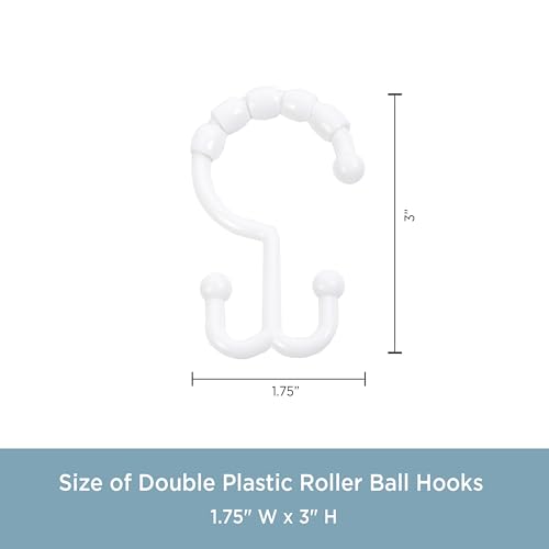 Kenney - Shower Curtain Rings, Rust-Proof Plastic Double Hooks with Beaded Glide Design, Smooth Sliding for Standard Shower Rods, Easy Install, White, 12 Pack - size: Standard