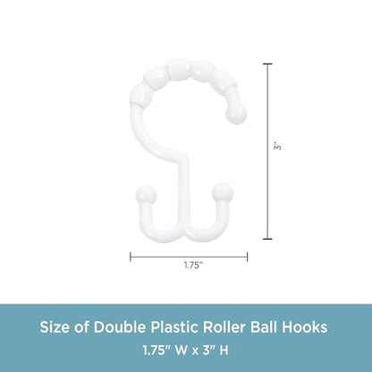 Kenney - Shower Curtain Rings, Rust-Proof Plastic Double Hooks with Beaded Glide Design, Smooth Sliding for Standard Shower Rods, Easy Install, White, 12 Pack - size: Standard
