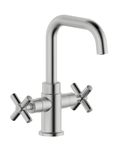 Bathroom Sink Faucet, 4 Inch Single Hole or 3 Hole Centerset Vanity Faucet, 2-Handle Handle Single Hole Bahroom Sink Faucet, Pop Up Drain Oil Rubbed Bronze Finish DF-1265CCH-ORB - color: Brushed Nickel