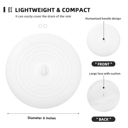 Tub Stopper 2PCS,Bathtub Drain Stopper,6 inches Bathtub Tub Drain Cover Stopper,Silicone Drain Plug,Kitchen Bathroom Hair Water Shower Stopper,Large Bathroom Laundry Accessories (White/White) - color: White/White