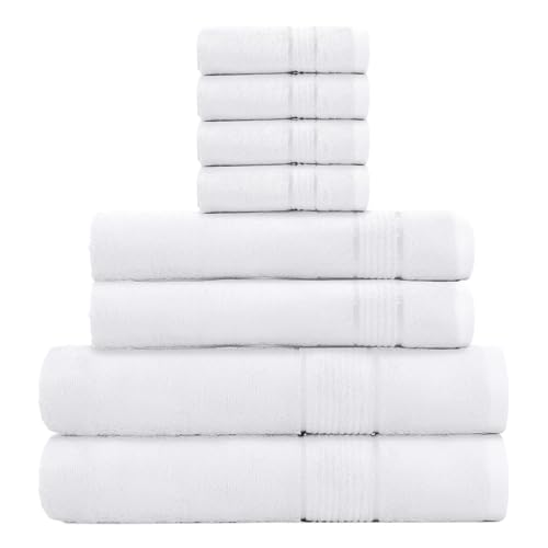 Ultra Soft Luxury Bath Towel Set 8 Piece Towels 600 GSM 2 Bath Towels 2 Hand Towels and 4 Washcloths Towel Sets, Viscose Made from Bamboo (White, 8) - color: White