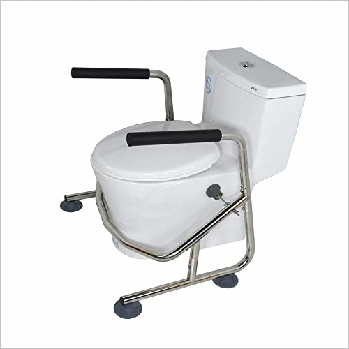 Elderly Assis Toilet Safety Rails, Heavy Duty Bathroom Grab Bar with Adjustable Support Leg, 32mm Thick Stainless Steel Frame for Seniors, Arthritis Sufferers, Injury Recovery, Fits Most Toilets