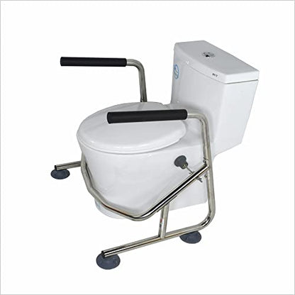 Elderly Assis Toilet Safety Rails, Heavy Duty Bathroom Grab Bar with Adjustable Support Leg, 32mm Thick Stainless Steel Frame for Seniors, Arthritis Sufferers, Injury Recovery, Fits Most Toilets