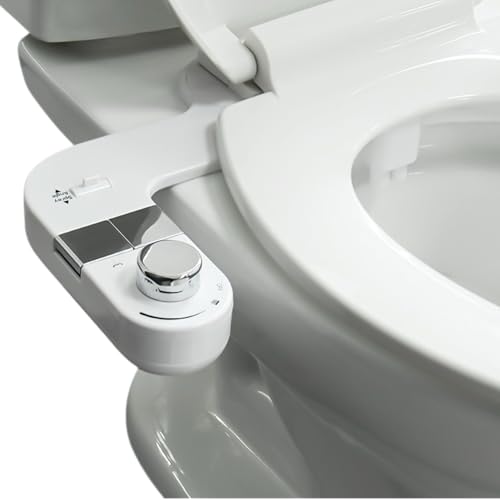 Bidet Attachment for Toilet, Non-Electric Cold Water Bidet with Dual Nozzles (Rear & Feminine Wash), Self-Cleaning Nozzle Rinse, Adjustable Water Pressure Control, Easy Install Kit, Fits Most Toilets