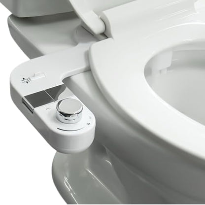 Bidet Attachment for Toilet, Non-Electric Cold Water Bidet with Dual Nozzles (Rear & Feminine Wash), Self-Cleaning Nozzle Rinse, Adjustable Water Pressure Control, Easy Install Kit, Fits Most Toilets