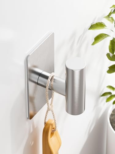 Wall Towel Hooks, Heavy Duty Adhesive Hooks(Brushed Silver, 2 Pack) | Self-Adhesive, Stainless Steel, Rust Resistant, No Drill, Easy Install, Space Saving - color: Silver, size: 2 Pack