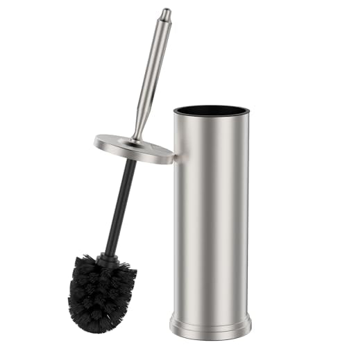 Stainless Steel Toilet Bowl Brush and Holder Set Scrubber Nickel | Weighted Stable Base Removable Inner Tube Toilet Bowl Brush Splash-Proof Design for Deep Cleaning Space Saving Storage - color: Nickel