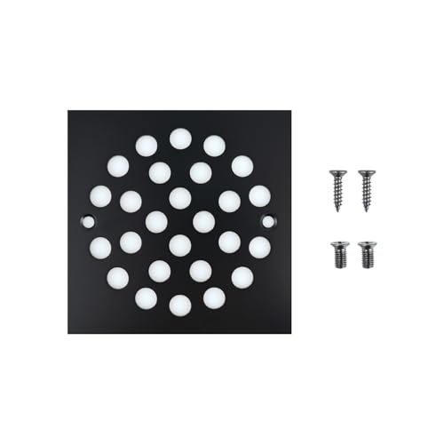 4 Inch Screw-in Square Floor Drain Cover Replacement Shower Grates with Screws,304 Stainless Steel (Black) - color: Black