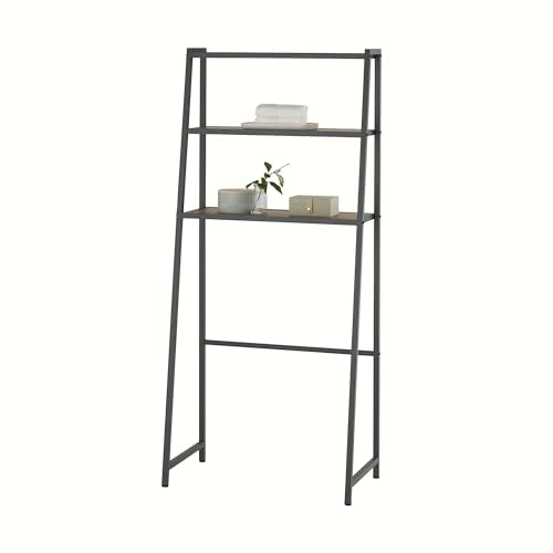 TRINITY 3-Tier Metal Over The Toilet Storage Shelving Rack, Freestanding Bathroom Organizer with Wood Grain Shelves, 27in x 15in x 60in, Dark Gray - color: Dark Gray