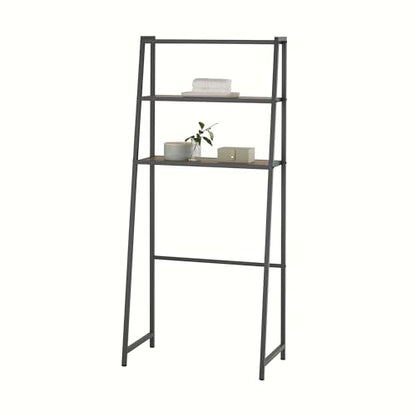 TRINITY 3-Tier Metal Over The Toilet Storage Shelving Rack, Freestanding Bathroom Organizer with Wood Grain Shelves, 27in x 15in x 60in, Dark Gray - color: Dark Gray