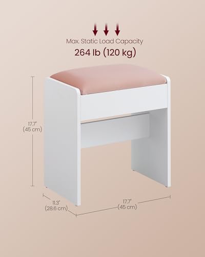 VASAGLE KAILYN Collection - Velvet Vanity Stool, Upholstered Makeup Stool, Modern Footrest with Anti-Slip Pads, for Makeup Room, Bedroom, Entryway, Matte White and Jelly Pink URDS001W01S - style: 17.7"W Vanity Stool-Matte White + Jelly Pink