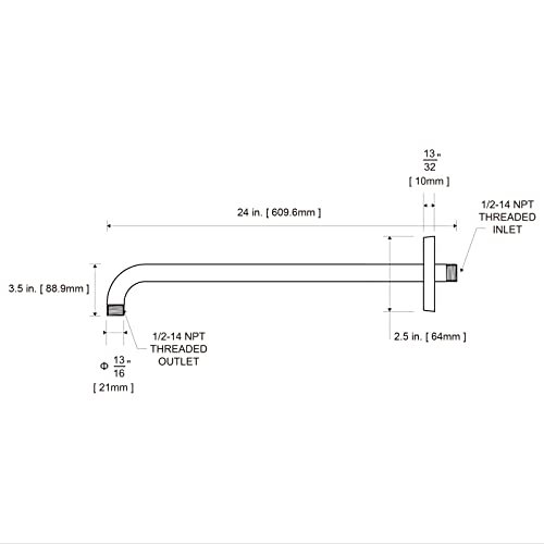 OFFO Shower Arm with Flange, 24 in Brushed Nickel Wall Mount Replacement Angle Shower Head Arm Wall-Mounted For Fixed Shower Head & Handheld Showerhead - color: Brushed Nickel, style: 24 in