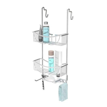 Better Living Products 13634 VENUS 3-Tier Over the Shower Door Caddy, Grey | Rustproof Aluminum Shower Door Organizer, 2 Large Baskets, Built-in Storage Hooks & Soap Dish, Suction Cups, No Drill