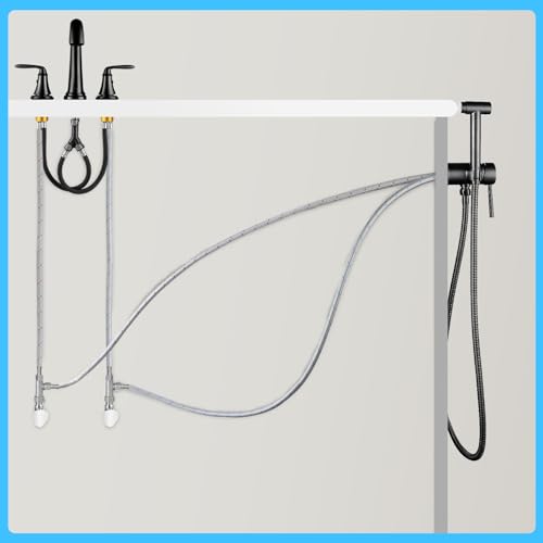 Matte Black Handheld Bidet Sprayer for Toilet Warm Water Mounted on the Bathroom Vanity，Stainless Steel Hot and Cold Bidet Sprayer with Brass Mixing Valve for Feminine Hygiene